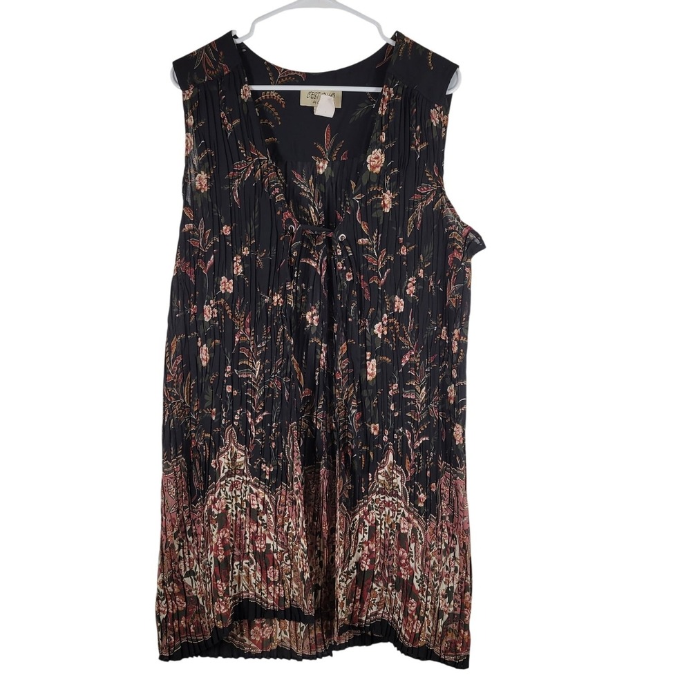 C'est Duo Casablanca Vest Women Large Black Floral Paisley Pleated Lace Up VTG